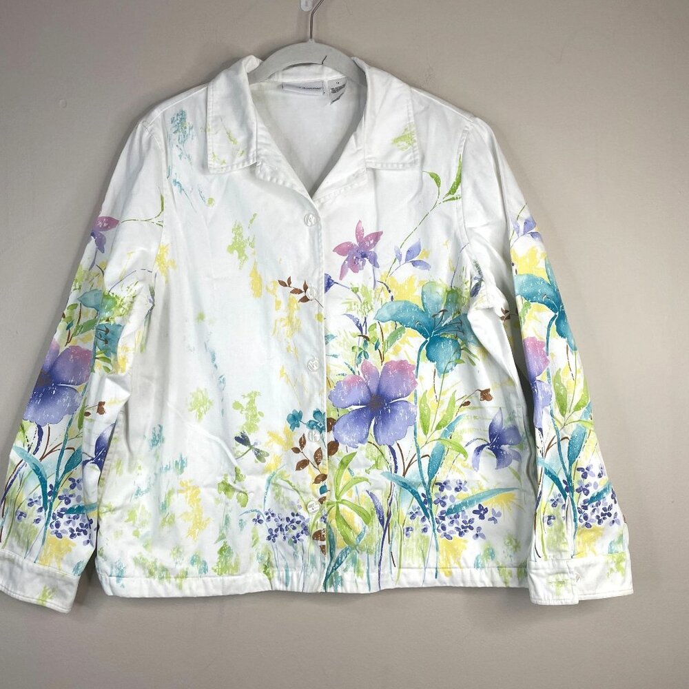 Vintage Cottagecore Floral Jacket 12 Button Up Feminine Garden Colorful Utility